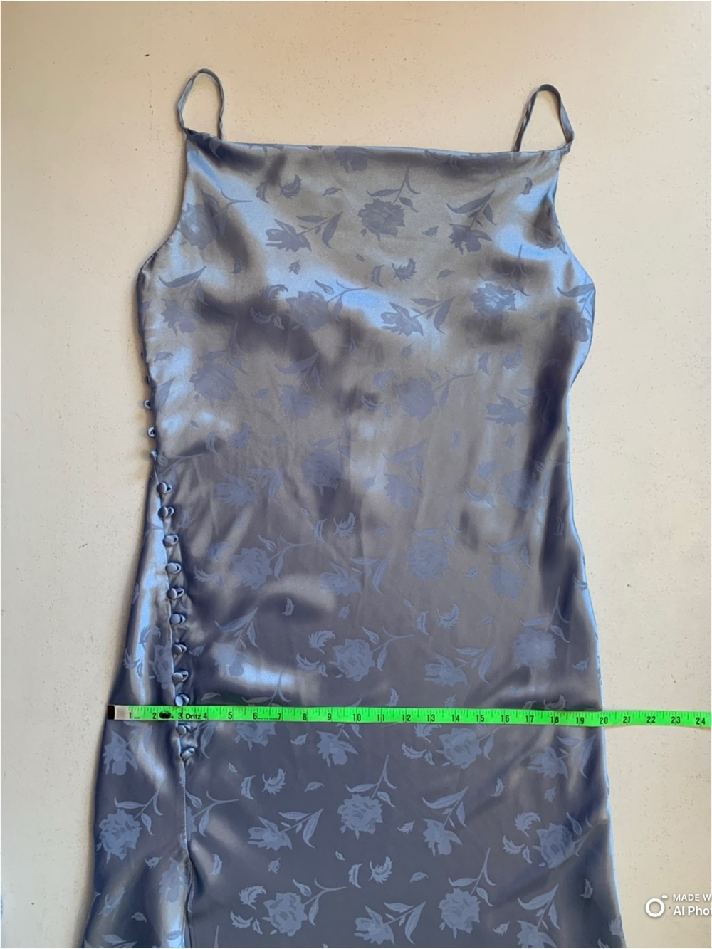 Lulus XL All About You Slate Blue Floral Jacquard Satin Midi Dress NWT FLAW - Picture 15 of 17